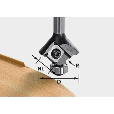 Pyöristysjyrsin Festool HW S8 HW R1,5 D28 KL12,7OFK laakereilla
