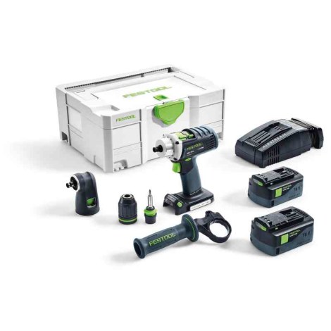 Pora/ruuvinväännin Festool DRC 18/4 Li 5,2-Set-SCA; 18 V; 2x5,2 Ah akku