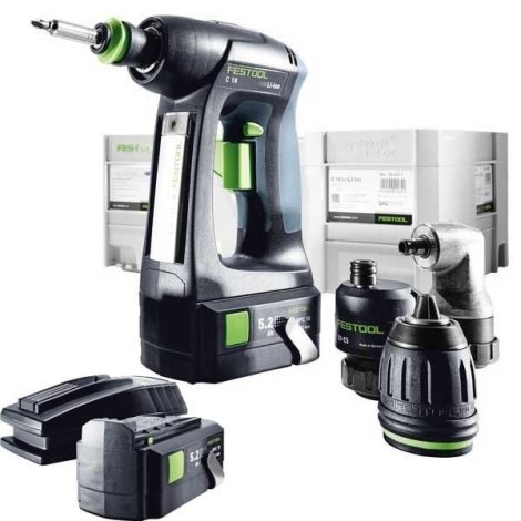 Pora/ruuvinväännin Festool C 18 Li 5,2-Set; 18 V; 2x5,2 Ah akku