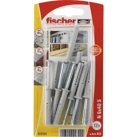 Tappi ruuvilla Fischer S K NV; 6x40 mm; 12 kpl.