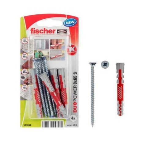 Tappi ruuvilla Fischer 537664; 8x65 mm; 4 kpl.