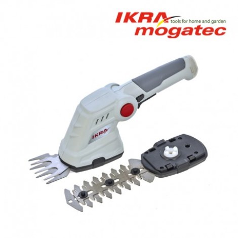 Akkupuutarhaleikkuri ja -ruohosakset -setti ; 11cm terä Ikra Mogatec IGBS; 3,6V; 1,3 Ah; 8/16 cm pituus; akkukäyttöinen