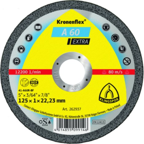 Hiova katkaisulaikka Klingspor A 60 Extra; 125x1 mm; 25 kpl.