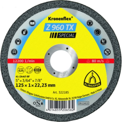 Hiova katkaisulaikka Klingspor Z 960 TX Special; 125x1 mm; 25 kpl.
