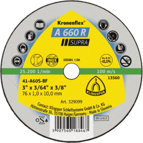 Hiova katkaisulaikka Klingspor A 660 R SUPRA; 76x1x10 mm; 100 kpl.