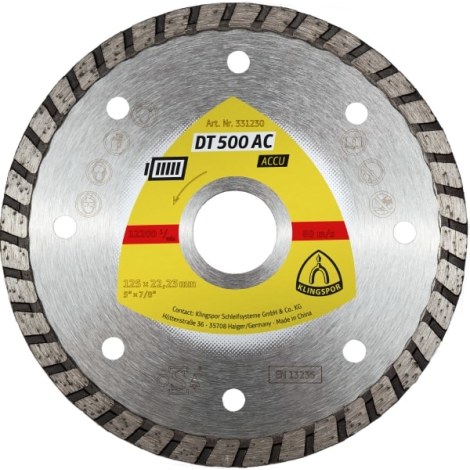 Timanttilevy märkäleikkaukseen Klingspor DT 500 AC Supra; 125x1,9x22,23 mm