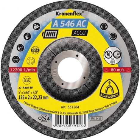 Hiomalaikka Klingspor A 546 AC; 125x2x22,23 mm; 25 kpl.