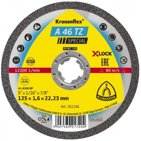 Hiova katkaisulaikka Klingspor A 46 TZ Special; 115x1,6 mm; X-Lock; 25 kpl.