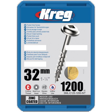 Puuruuvi Kreg SML-C125; Maxi-Loc; 1,25''; 32 mm; 1200 kpl; iso lanka