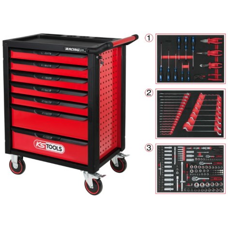 Työkalukärry KS tools RACINGline; sisältää 215 lisätarviketta