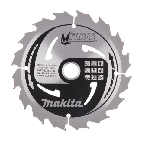 Katkaisuterä puulle Makita B-07901; 165x2,0x20 mm; Z16; 15°