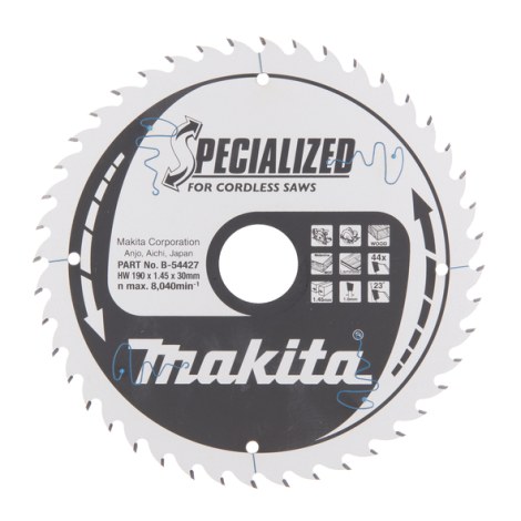 Katkaisuterä puulle Makita SPECIALIZED; 190x1,45x30,0 mm; Z44; 23°