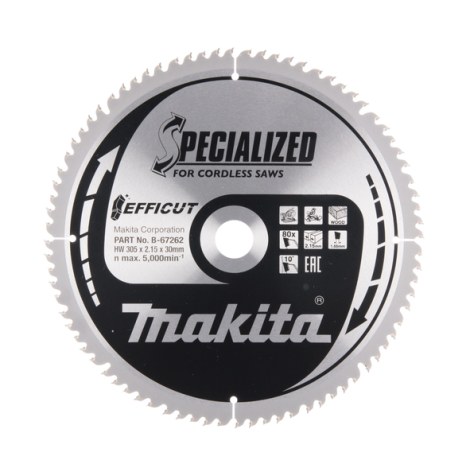 Katkaisuterä puulle Makita EFFICUT; 305x2,15x30,0 mm; Z80; 10°