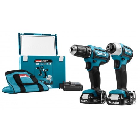 Työkalusarja Makita CLX201SAX6 (DF331D + TD110D); 10,8 V; 2x2,0 Ah akku + kylmälaukku