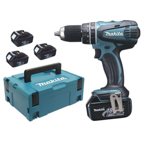 Iskupora / ruuvinväännin Makita DHP456RF3J; 18 V; 3x3,0 Ah akku