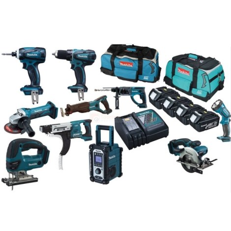 Työkalusarja  Makita DK18059Q (DJR181 + DDF456 + BJV180 + DTD146 + BSS501Z + DHR202 + BFR550 + BGA452 + BML185 + BMR102); 18 V; 4x3,0 Ah akku