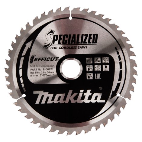 Katkaisuterä puulle Makita; 216x2x30 mm; Z45; 10°
