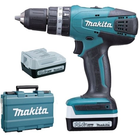 Iskupora / ruuvinväännin Makita HP347DWE; 14,4 V; 2x1,3 Ah Akku (G-sarja)
