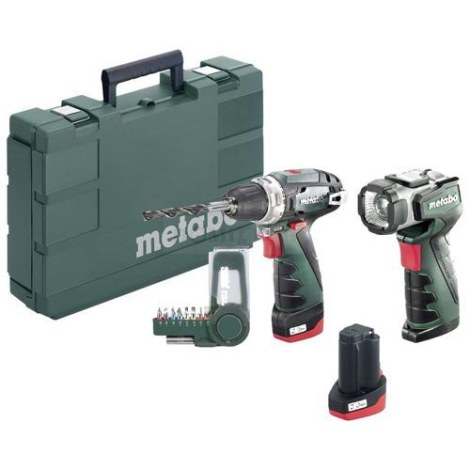 Pora/ruuvinväännin Metabo PowerMaxx BS; 12 V; 2x2,0 Ah akku + Taskulamppu Metabo 600367000