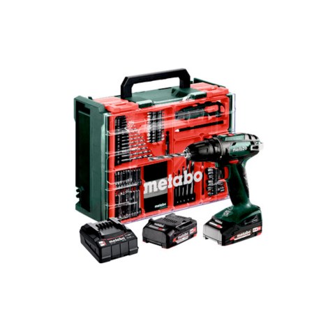 Akkukäyttöinen ruuvinväännin Metabo BS 18; 18 V; 2x2 Ah  akku + tarviketta