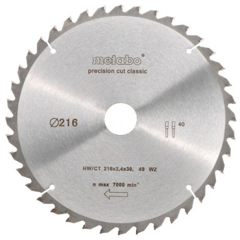 Katkaisuterä puulle Metabo Classic; 216x2,4x30,0 mm; Z40; -5°