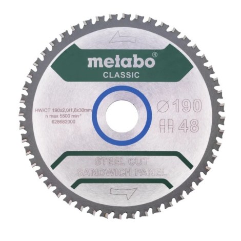 Katkaisulaikka Metabo FZ/FA STEEL CUT/SANDWICH PANEL CLASSIC; 190x30x48 mm; 4°