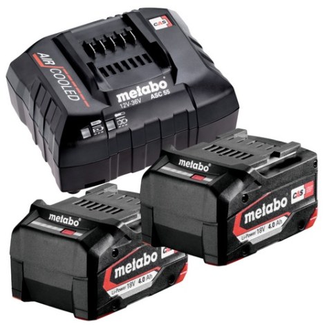 Akku Metabo; 18 V; 2x4,0 Ah + Laturi ASC 55