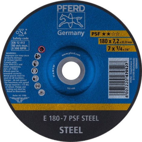 Hiomalaikka PFERD PSF STEEL; 180x7,2 mm