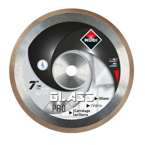 Timanttilevy märkäleikkaukseen Rubi Glass Diamond Blade; 180 mm