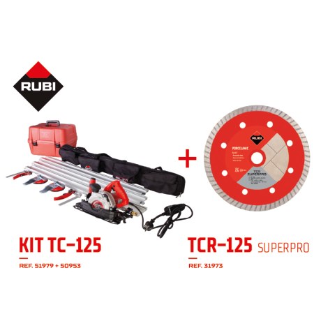 Pyörösaha laatoille Rubi TC-125 + ohjainkisko 320 cm + Katkaisulaikka