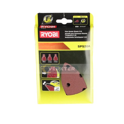 Hiomapaperi + hiomapaperi vaikeasti ylettyviin paikkoihin RYOBI SPS20A; K80, K100, K120; 20 kpl.