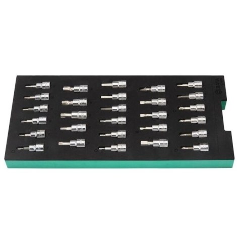 Kärki ja hylsysarja Sata ST09006G; 3/8''; 28 kpl. Kärki ja hylsysarja Sata ST09006G; 3/8''; 28 kpl.