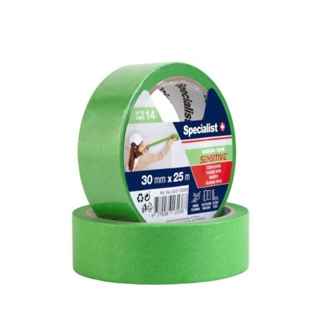 Maalarinteippi (suojaukseen) Specialist SENSITIVE; 30 mm x 25 m; vihreä