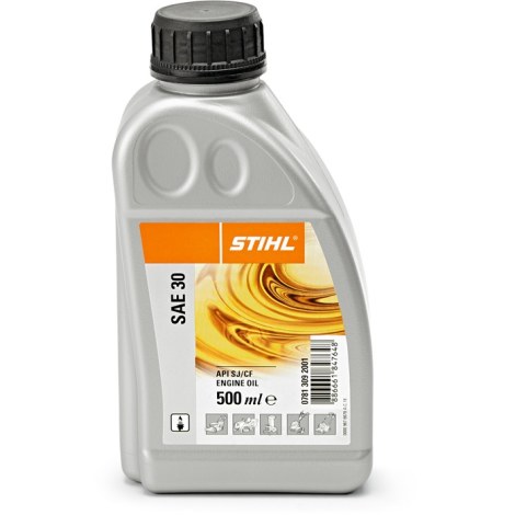 Öljy Stihl SAE 30; 0,5 l; puutarhakoneille jossa 4-tahtimoottori