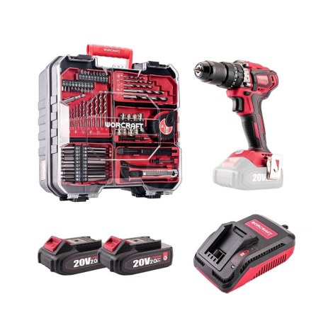Akkukäyttöinen ruuvinväännin Worcraft CHDS20LiBAS; 20 V; 2x2,0 Ah akku