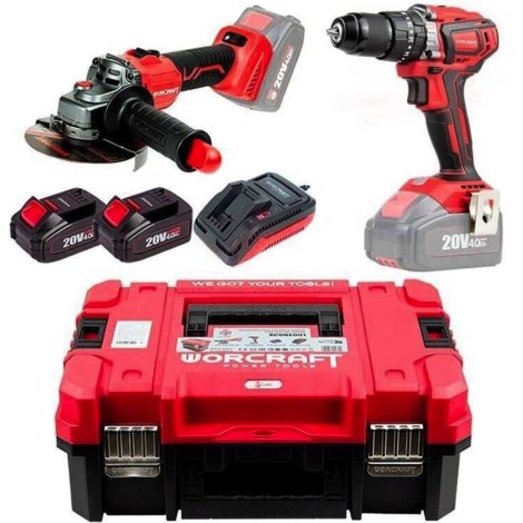 Työkalusarja Worcraft XCUBE001 (CHD-S20LiBA + CAG-S20LiBS-125); 20 V; 2x4,0 Ah akku