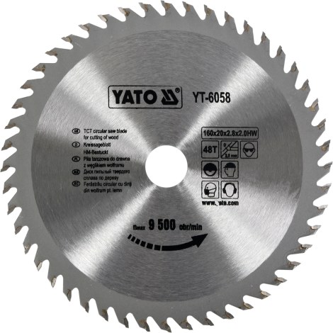 Katkaisuterä puulle Yato YT-6058; 160x2,8x20 mm; Z48