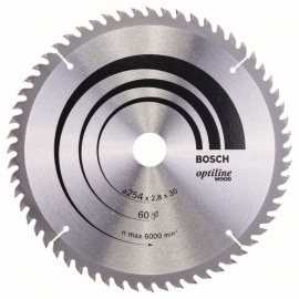 Katkaisuterä puulle Bosch OPTILINE WOOD; 254x2,8x30,0 mm; Z60; -5°