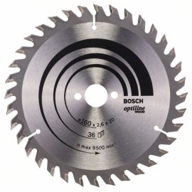 Katkaisuterä puulle Bosch OPTILINE WOOD; 160x2,6x20,0 mm; Z36; 15°