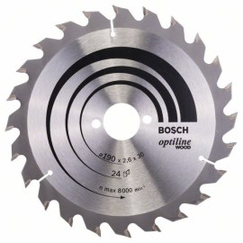Katkaisuterä puulle Bosch OPTILINE WOOD; 190x2,6x30,0 mm; Z24; 15°