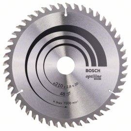 Katkaisuterä puulle Bosch OPTILINE WOOD; 210x2,8x30,0 mm; Z48; 15°