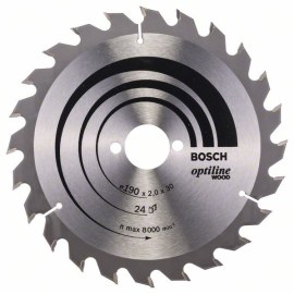 Katkaisuterä puulle Bosch OPTILINE WOOD; 190x2x30,0 mm; Z24; 15°