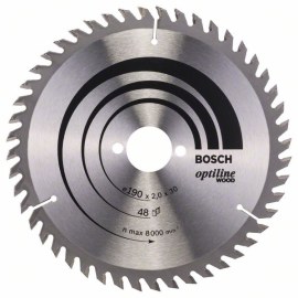 Katkaisuterä puulle Bosch OPTILINE WOOD; 190x2x30,0 mm; Z48; 15°