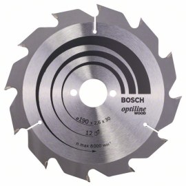 Katkaisuterä puulle Bosch OPTILINE WOOD; 190x2,6x30,0 mm; Z12; 15°
