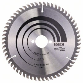 Katkaisuterä puulle Bosch OPTILINE WOOD; 190x2,6x30,0 mm; Z60; 15°