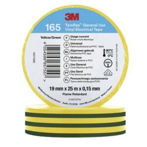 Eristysteippi 3M Temflex 165; 15 mm; 10 m; žalia; vihreä; keltainen