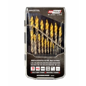 Metalliporanteräsarja AWTools AW42572BL; 1,5-10 mm; 19 kpl.
