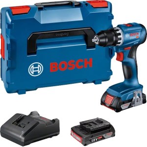 Pora/ruuvinväännin Bosch GSR 18V-45 Professional; 18 V; 2x2,0 Ah akku + L-Boxx 136