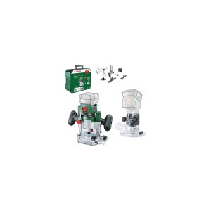 Akkukäyttöinen yläjyrsin Bosch AdvancedTrimRouter 18V-8; 18 V (ilman akkua ja laturia) + Lisävarusteet