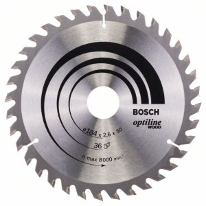 Katkaisuterä puulle Bosch OPTILINE WOOD; 184x2,6x30,0 mm; Z36; 15°